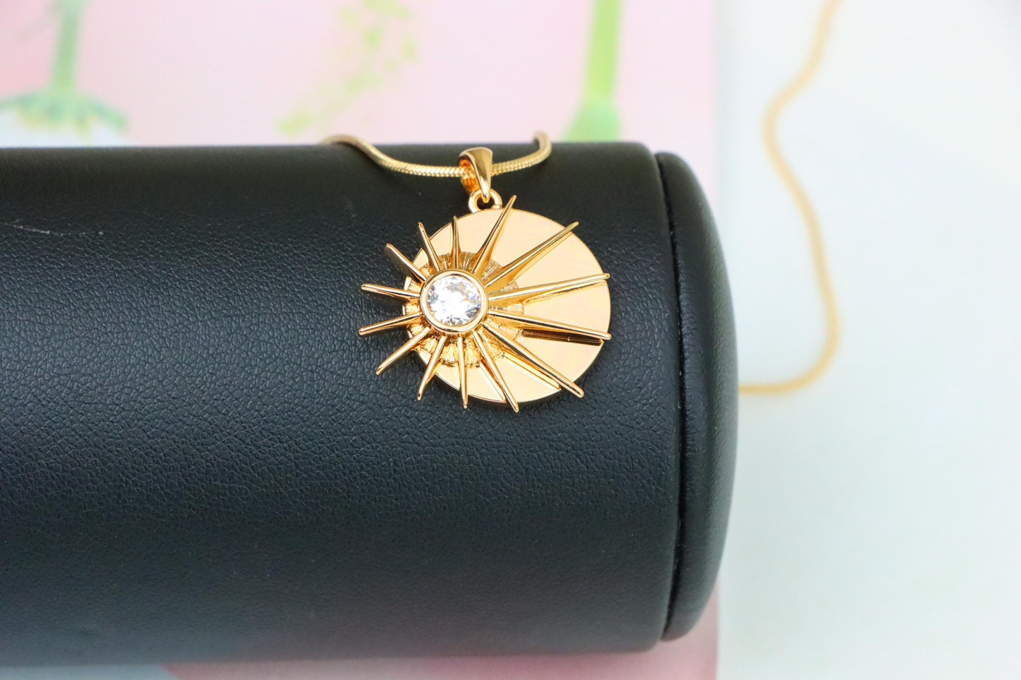 Radiant Rose Gold Sunburst Pendant with Center Clear Crystal Accent, XPPT1250 (2125-6)