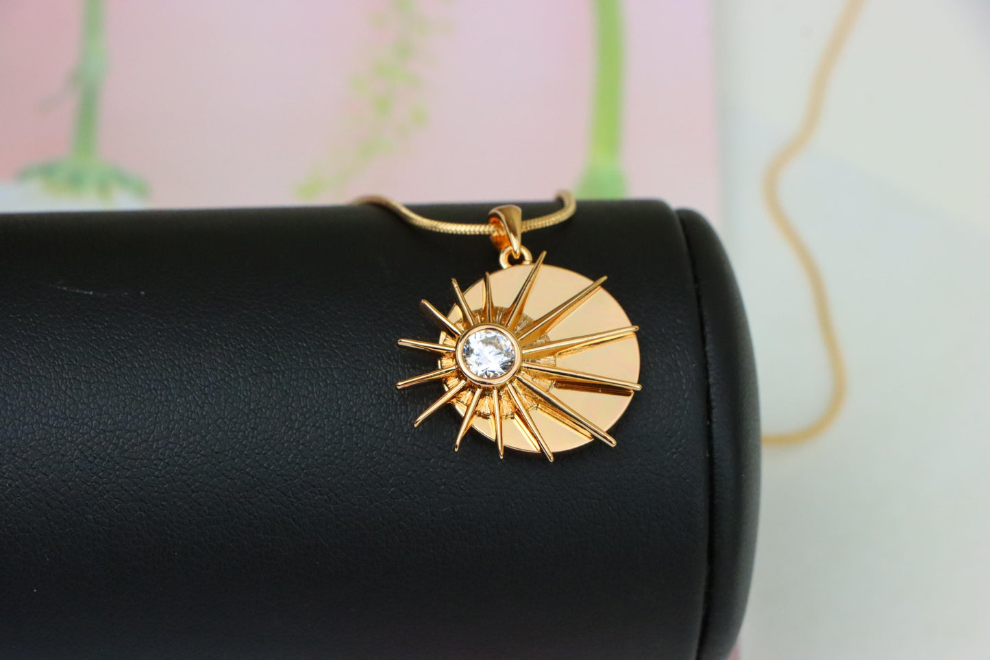 Radiant Rose Gold Sunburst Pendant with Center Clear Crystal Accent, XPPT1250 (2125-6)