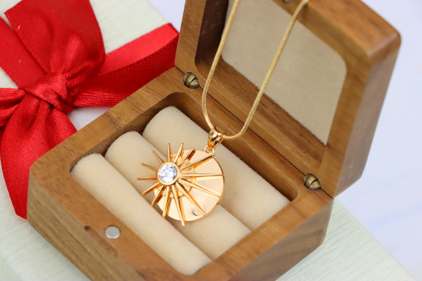Radiant Rose Gold Sunburst Pendant with Center Clear Crystal Accent, XPPT1250 (2125-6)