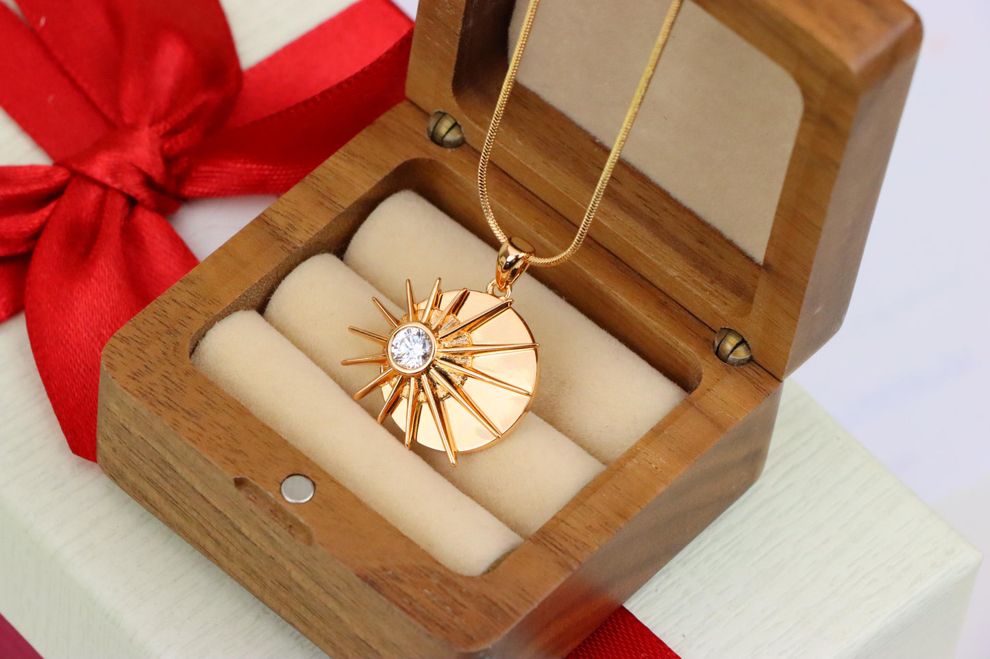 Radiant Rose Gold Sunburst Pendant with Center Clear Crystal Accent, XPPT1250 (2125-6)