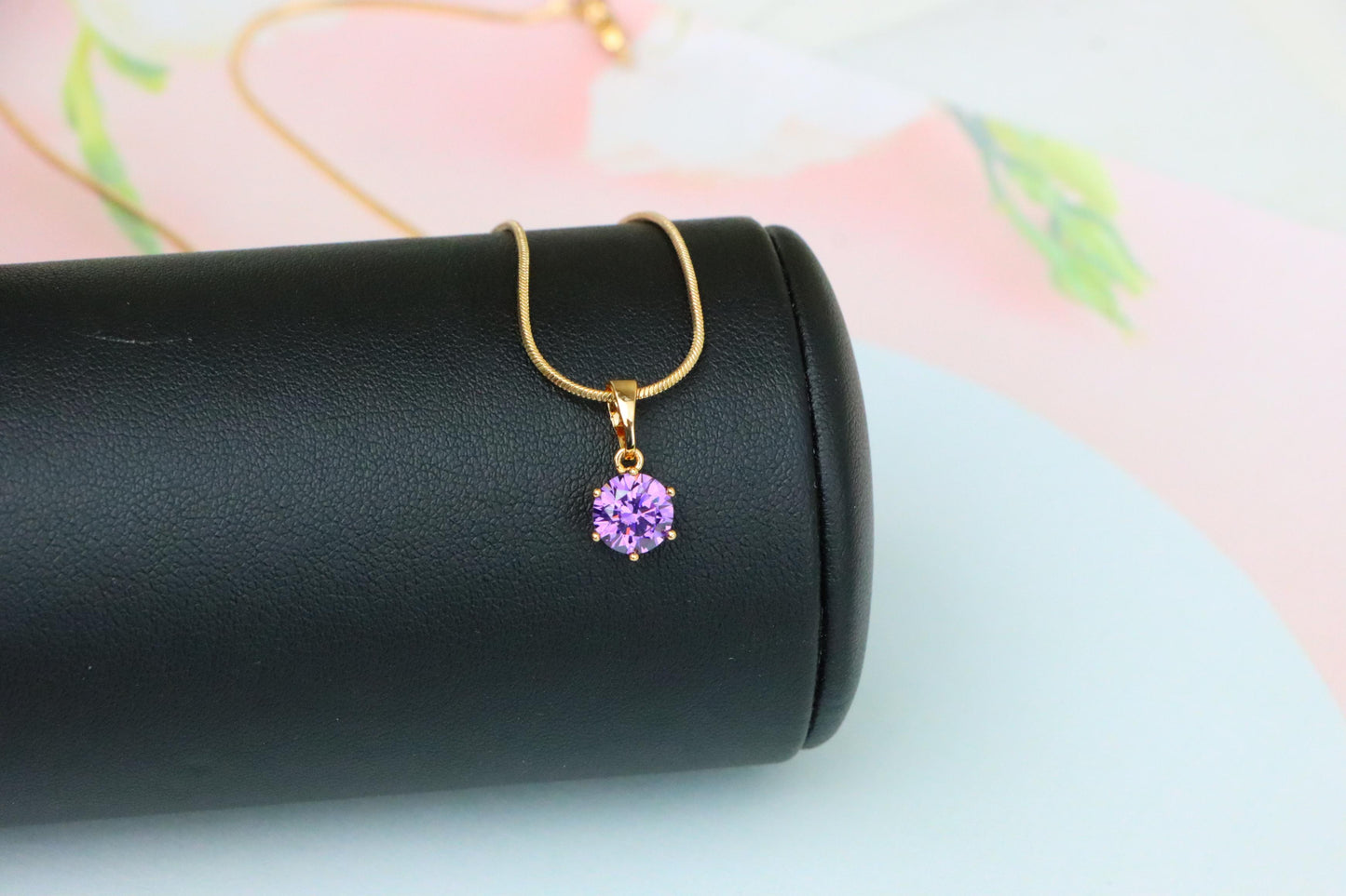 Round Cut Purple Pendant in Gold Finish – Elegant Charm, XPPT1644 (2149-7)