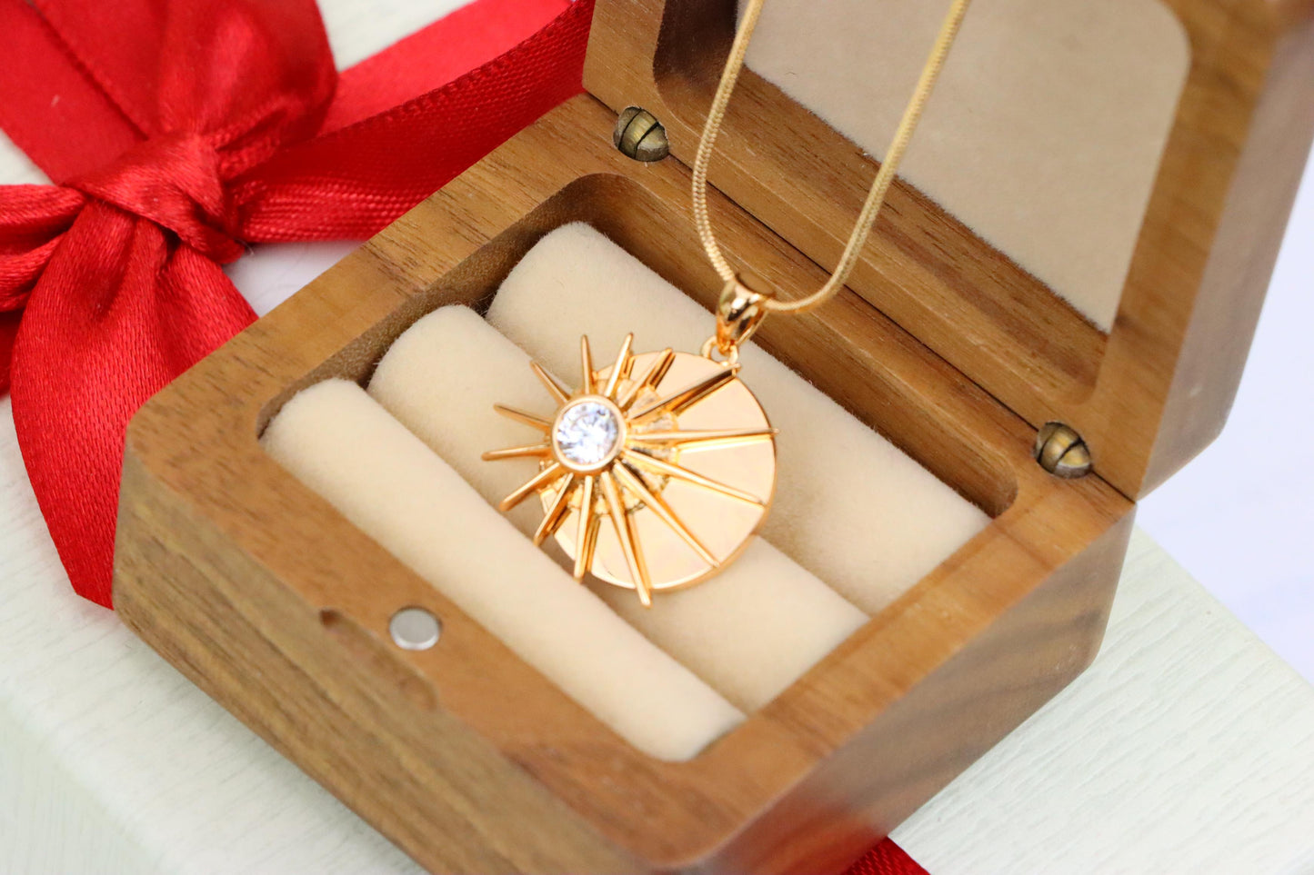 Radiant Rose Gold Sunburst Pendant with Center Clear Crystal Accent, XPPT1250 (2125-6)