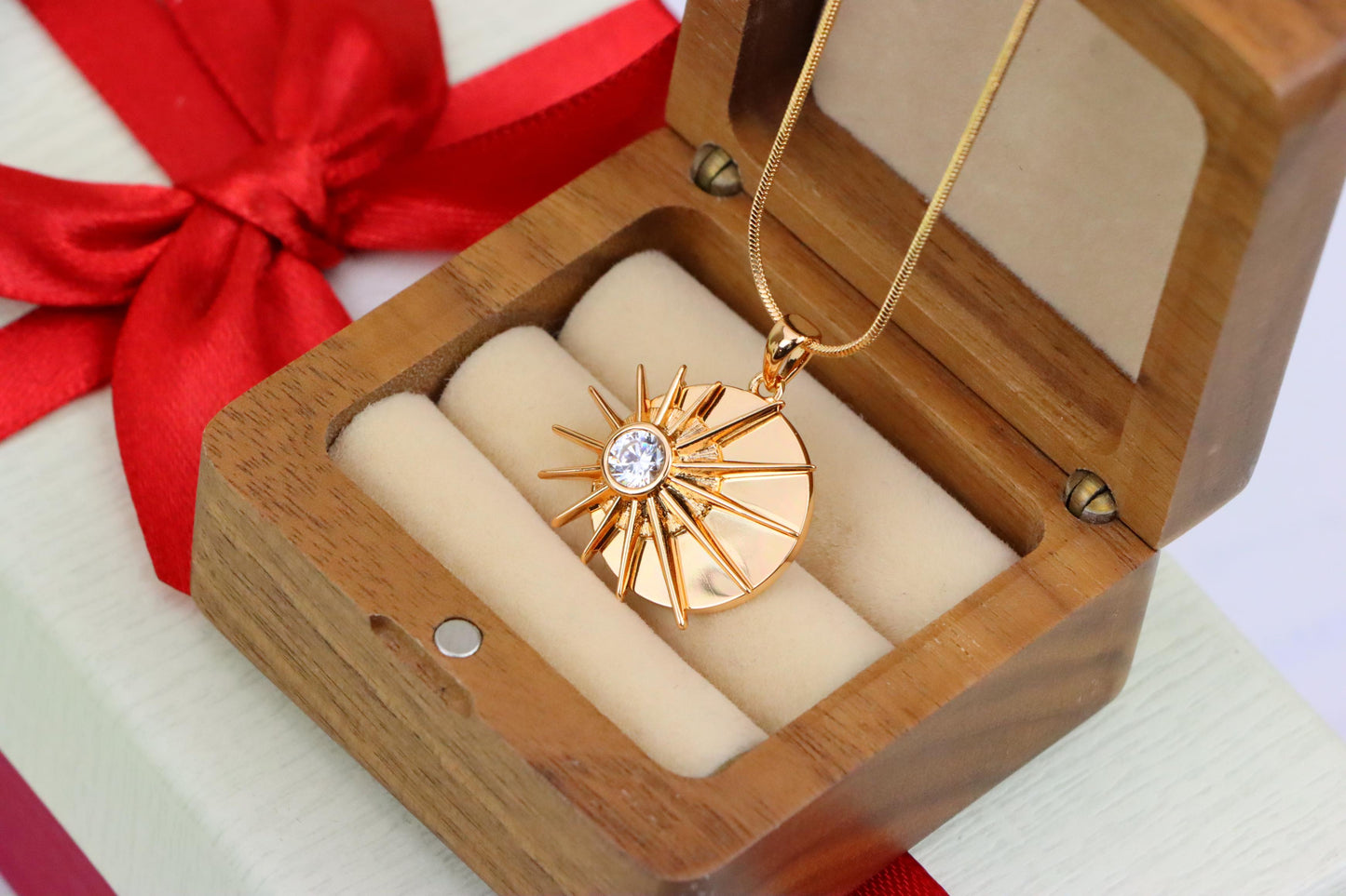 Radiant Rose Gold Sunburst Pendant with Center Clear Crystal Accent, XPPT1250 (2125-6)