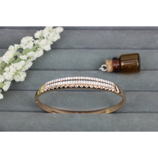 Rose Gold Bangle with Dual CZ Rows and Stud Detail, XPBL0539 (2054-9)