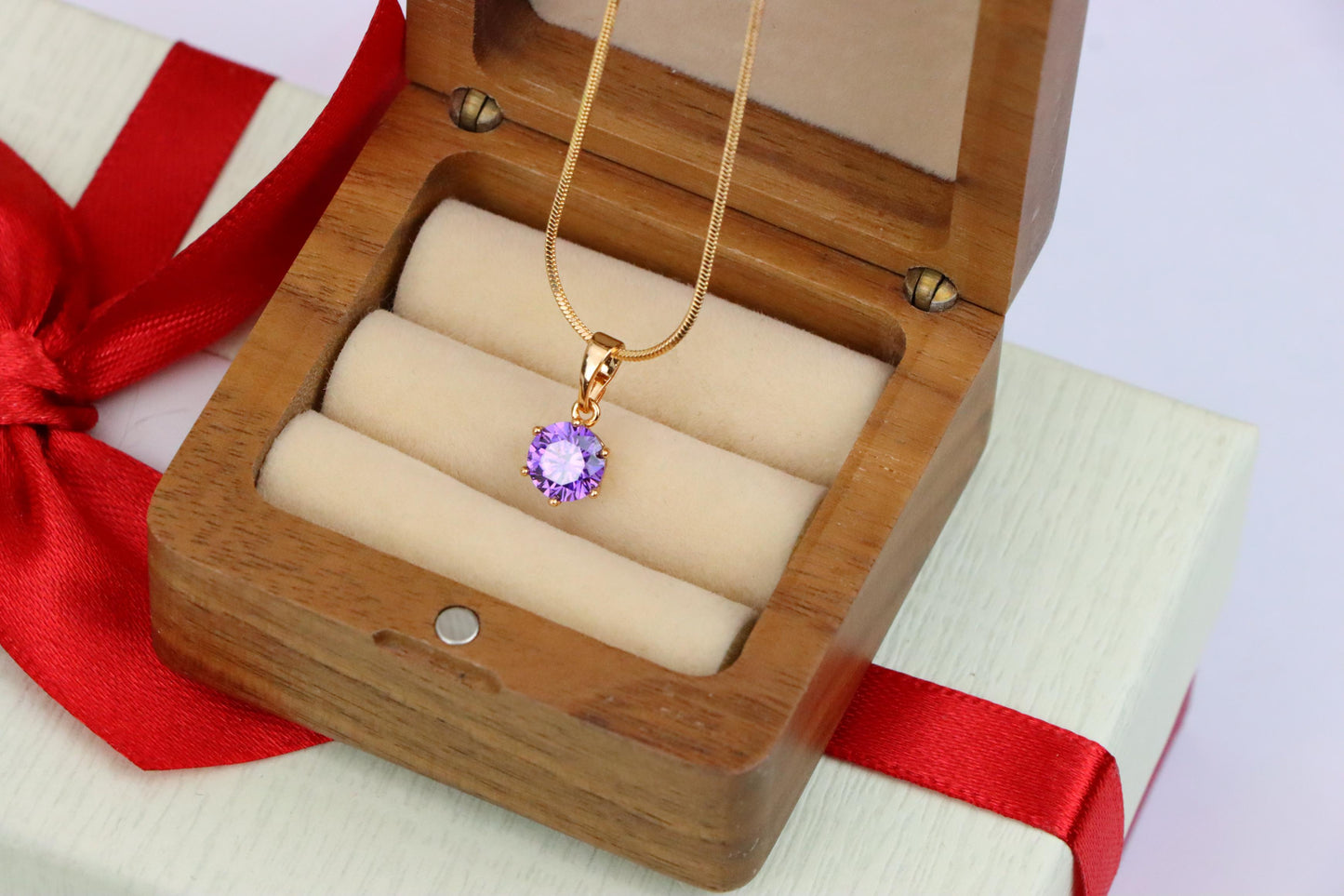 Round Cut Purple Pendant in Gold Finish – Elegant Charm, XPPT1644 (2149-7)