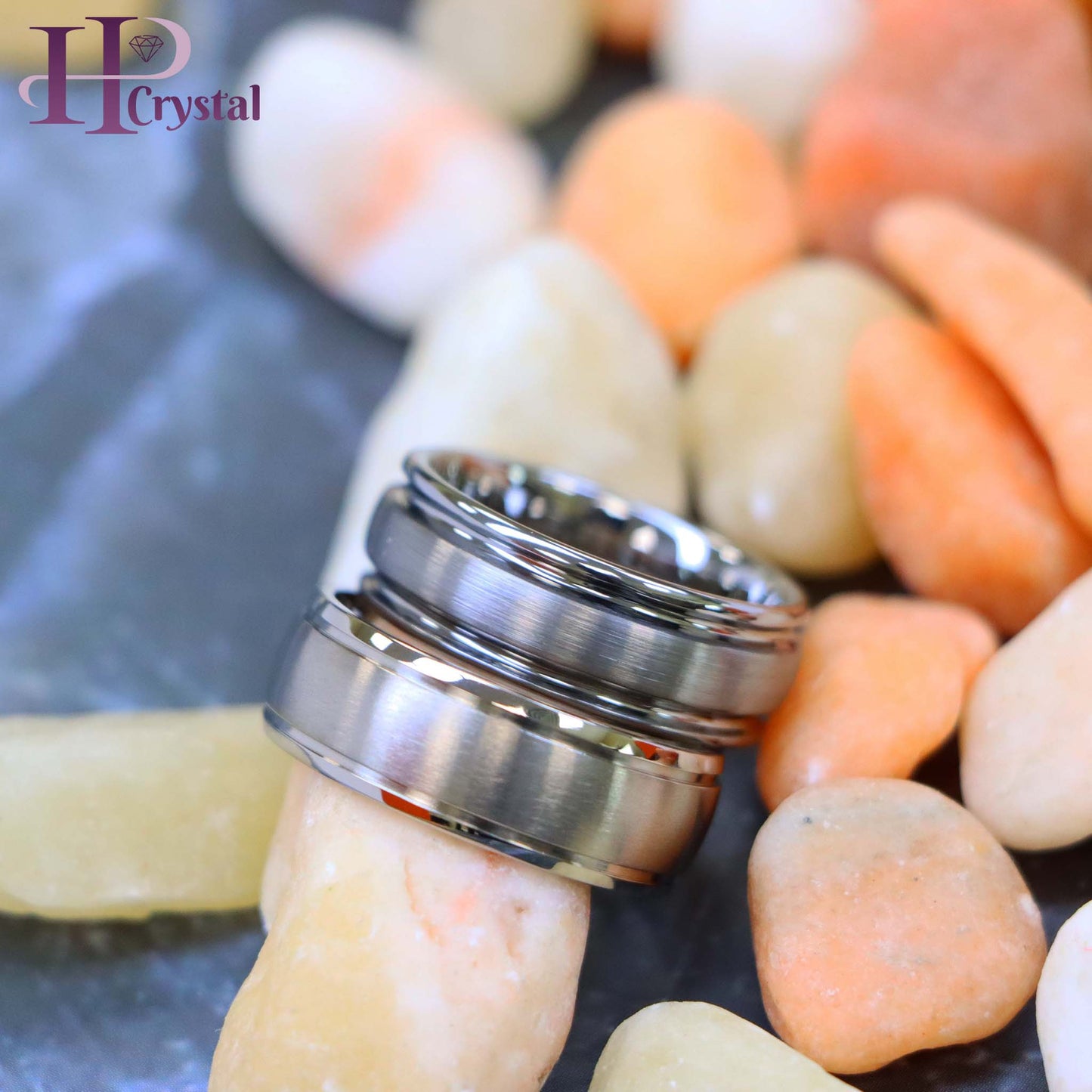 Flat Brushed Center High Polish Ridged Edge Tungsten/Titanium Ring