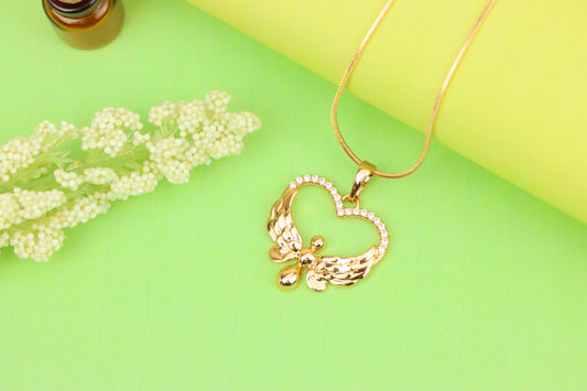 Rose Gold Heart Pendant with Angel Wings and Crystal Accents, XPPT1251 (2125-7)