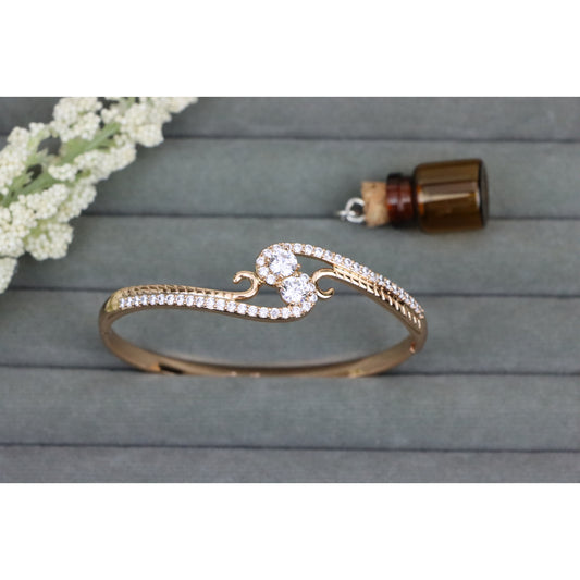 Rose Gold Bangle with Dual CZ Stones and Swirl Detail, XPBL0540 (2054-10)
