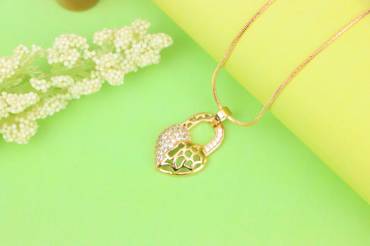 Rose Gold Heart Lock Pendant with Crystal Accents and Cutout Design, XPPT1252 (2125-8)