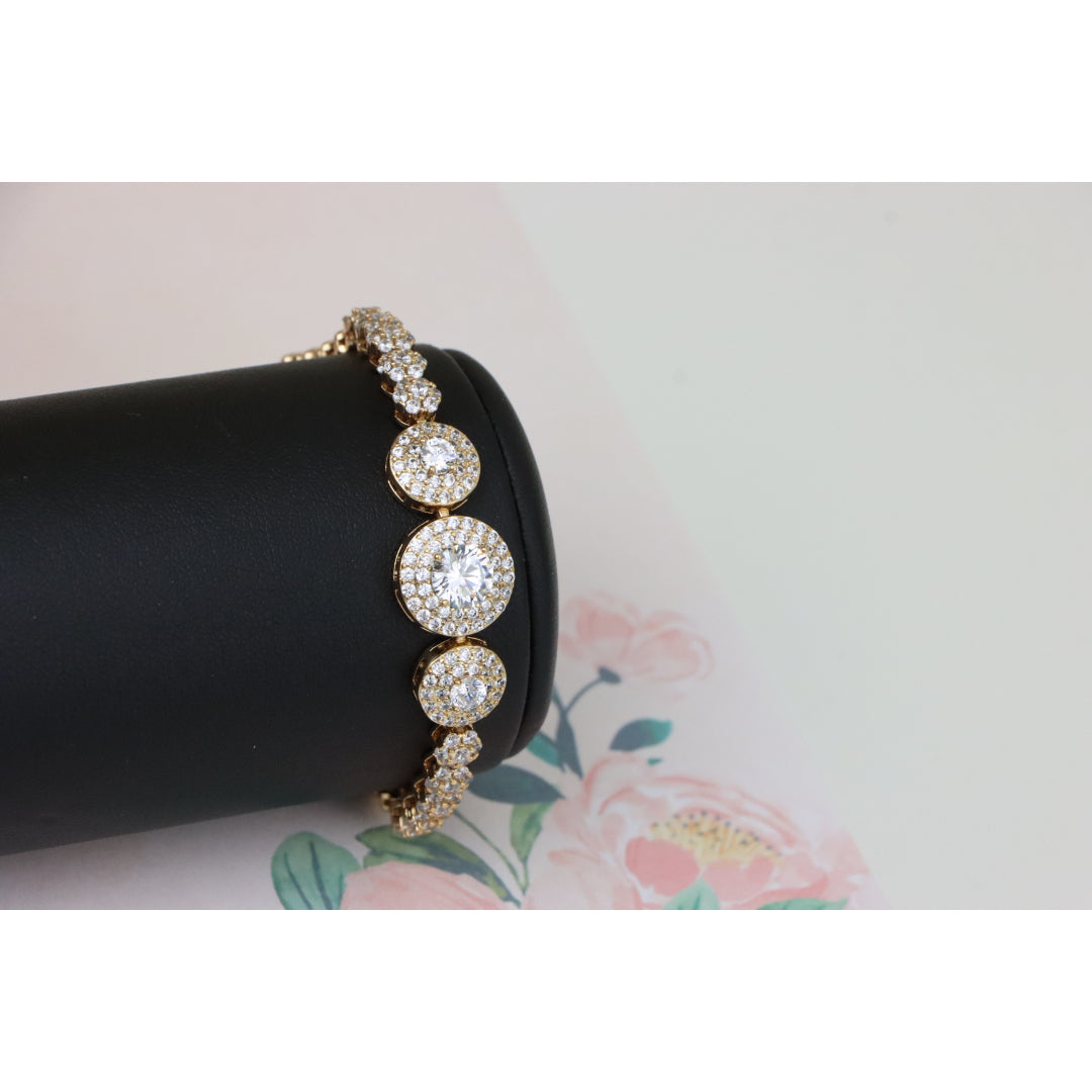 Elegant Round CZ Halo Rose Gold Bracelet with Pave Accents, XPBL0934 (2094-3)