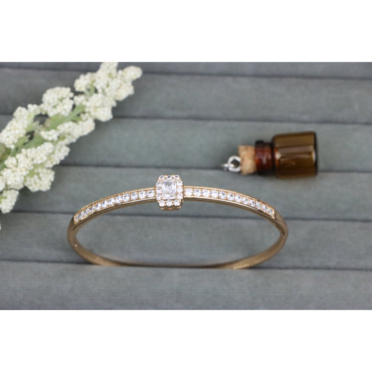 Rose Gold Bangle with Square Center Stone and CZ Band, XPBL0541 (2055-1)