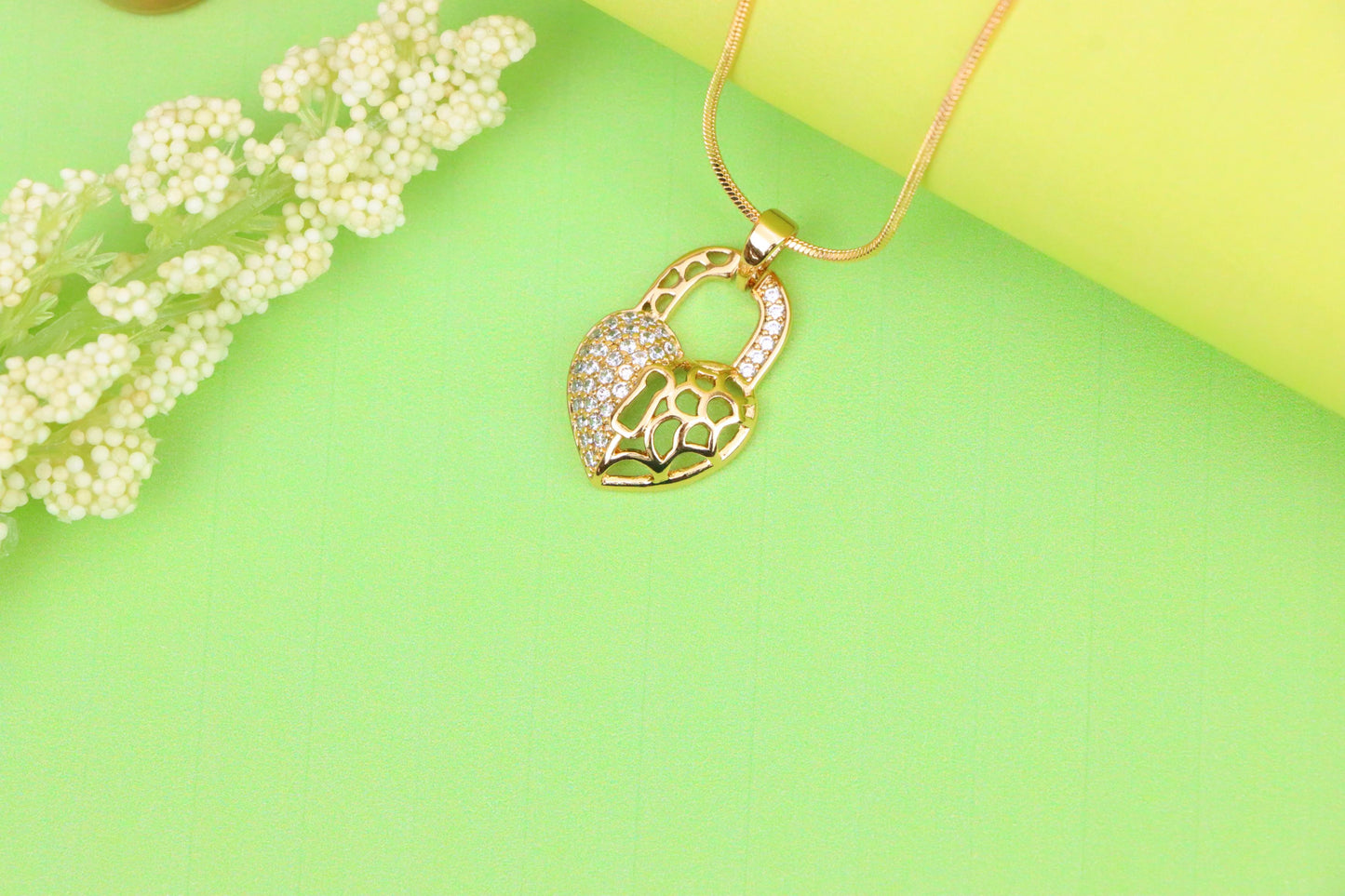 Rose Gold Heart Lock Pendant with Crystal Accents and Cutout Design, XPPT1252 (2125-8)