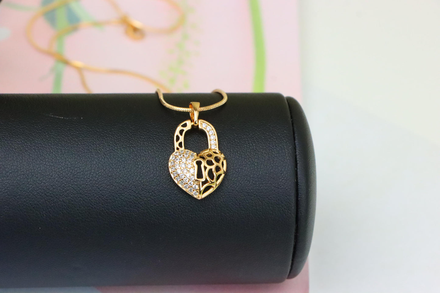 Rose Gold Heart Lock Pendant with Crystal Accents and Cutout Design, XPPT1252 (2125-8)