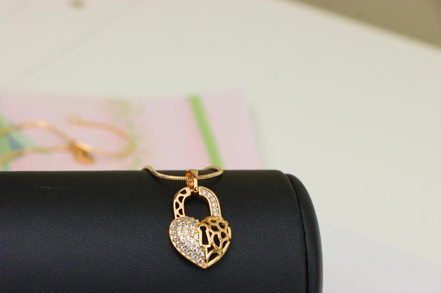 Rose Gold Heart Lock Pendant with Crystal Accents and Cutout Design, XPPT1252 (2125-8)