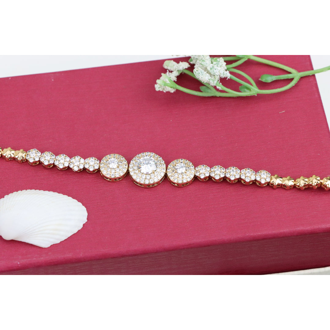 Elegant Round CZ Halo Rose Gold Bracelet with Pave Accents, XPBL0934 (2094-3)