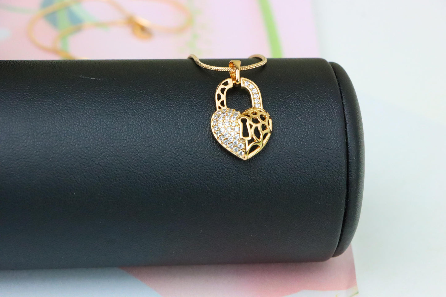 Rose Gold Heart Lock Pendant with Crystal Accents and Cutout Design, XPPT1252 (2125-8)
