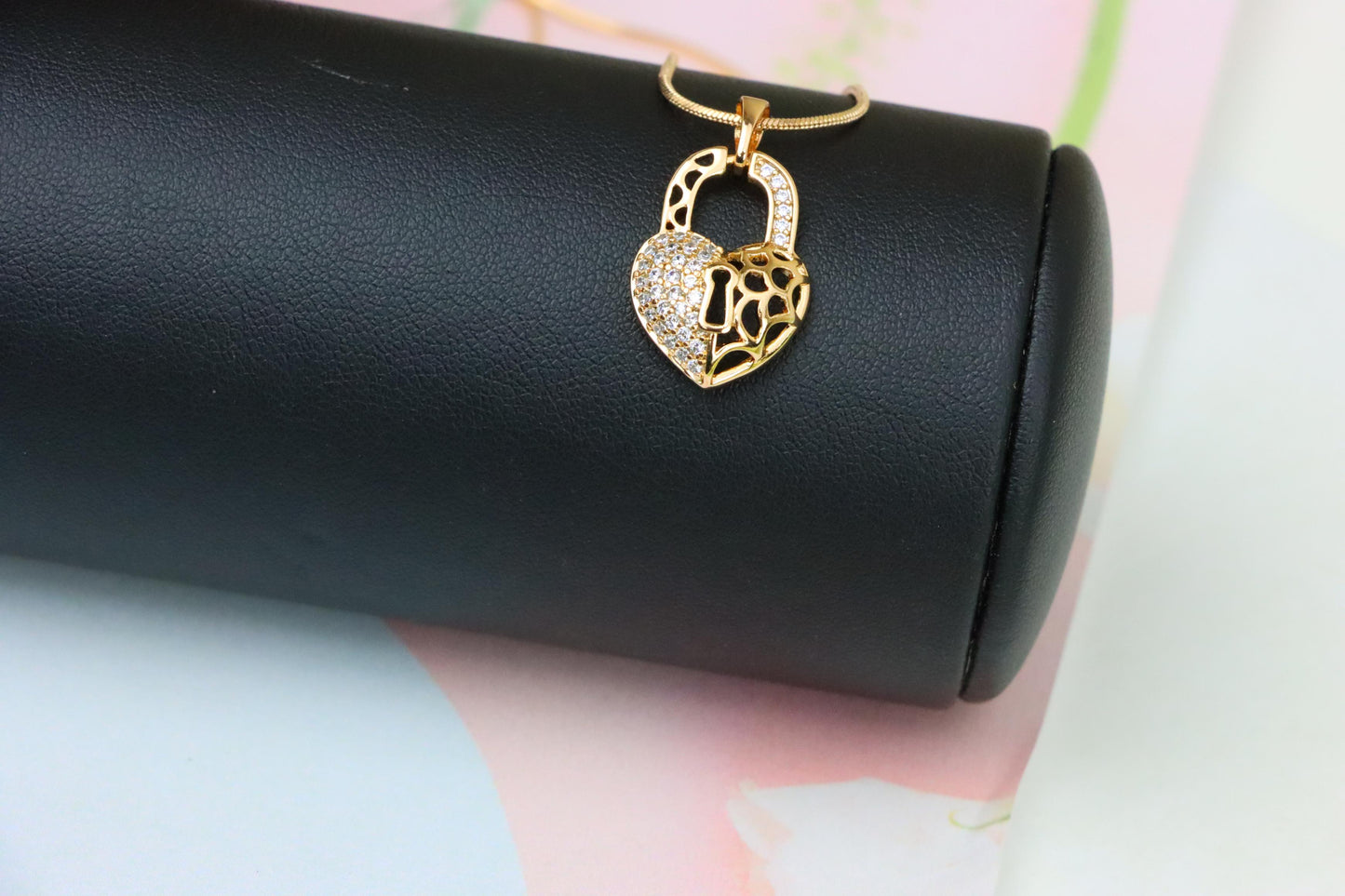 Rose Gold Heart Lock Pendant with Crystal Accents and Cutout Design, XPPT1252 (2125-8)