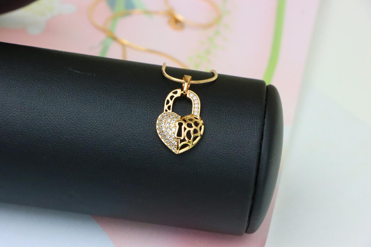 Rose Gold Heart Lock Pendant with Crystal Accents and Cutout Design, XPPT1252 (2125-8)