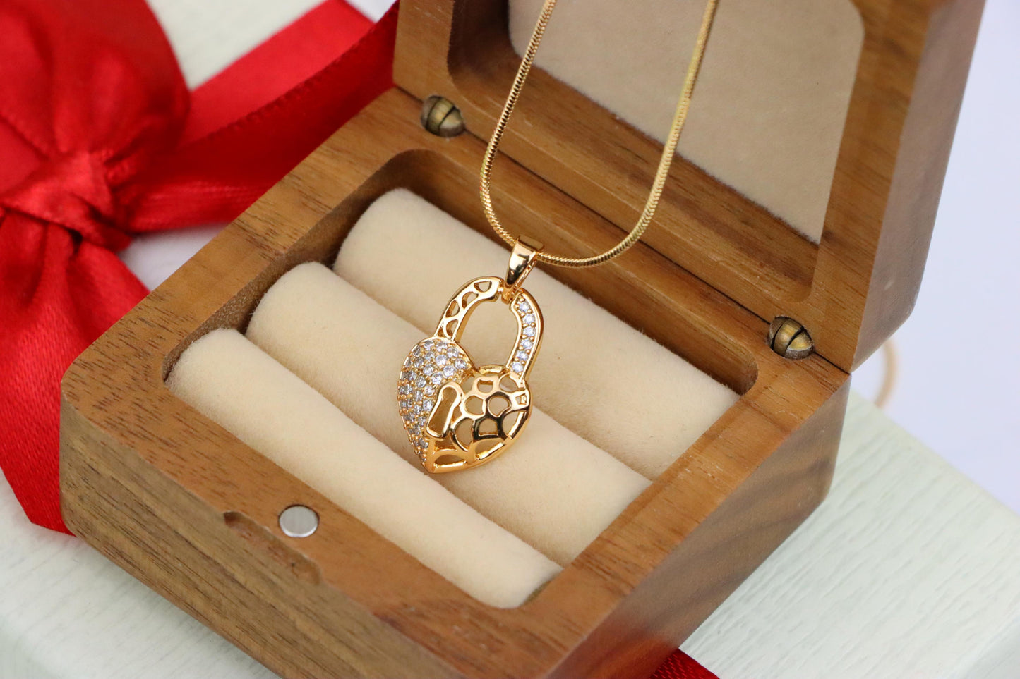 Rose Gold Heart Lock Pendant with Crystal Accents and Cutout Design, XPPT1252 (2125-8)