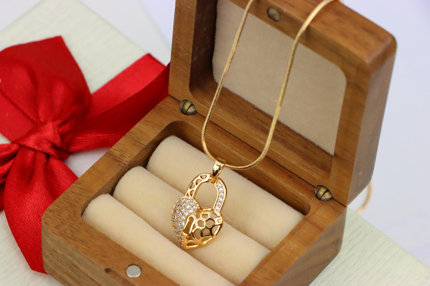 Rose Gold Heart Lock Pendant with Crystal Accents and Cutout Design, XPPT1252 (2125-8)