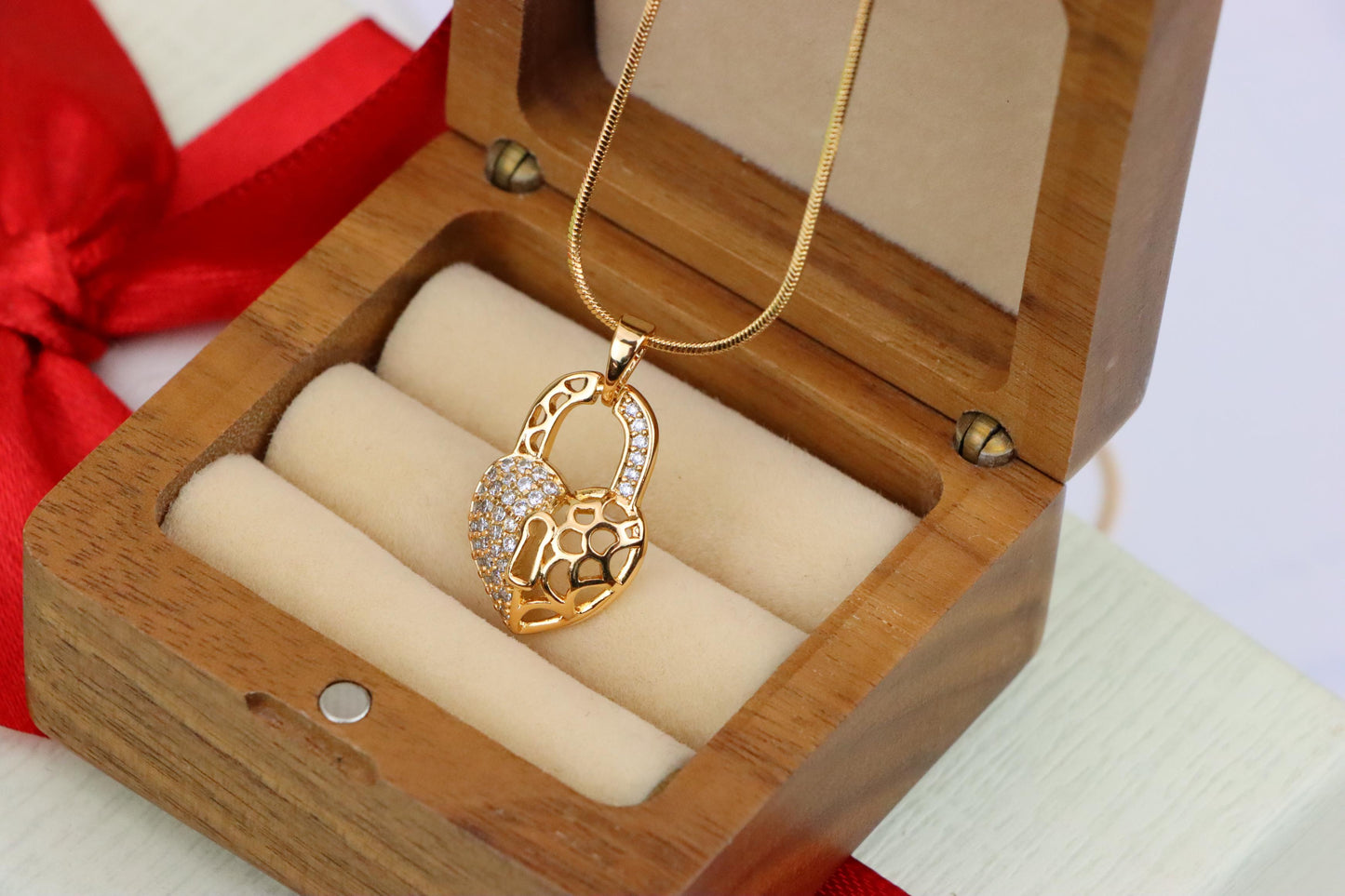 Rose Gold Heart Lock Pendant with Crystal Accents and Cutout Design, XPPT1252 (2125-8)