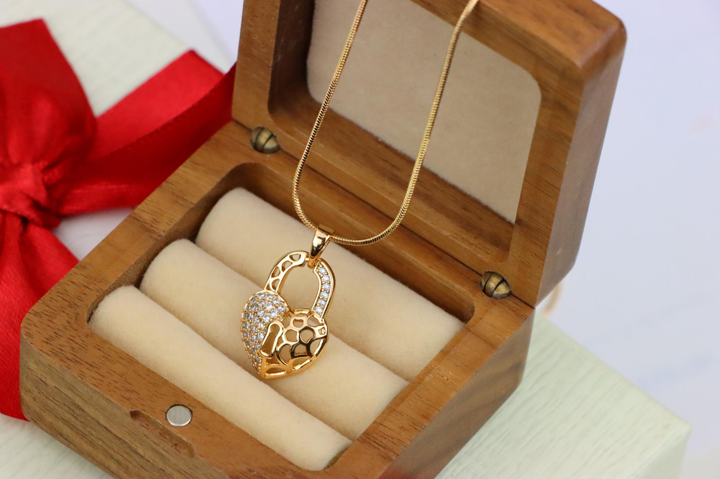 Rose Gold Heart Lock Pendant with Crystal Accents and Cutout Design, XPPT1252 (2125-8)