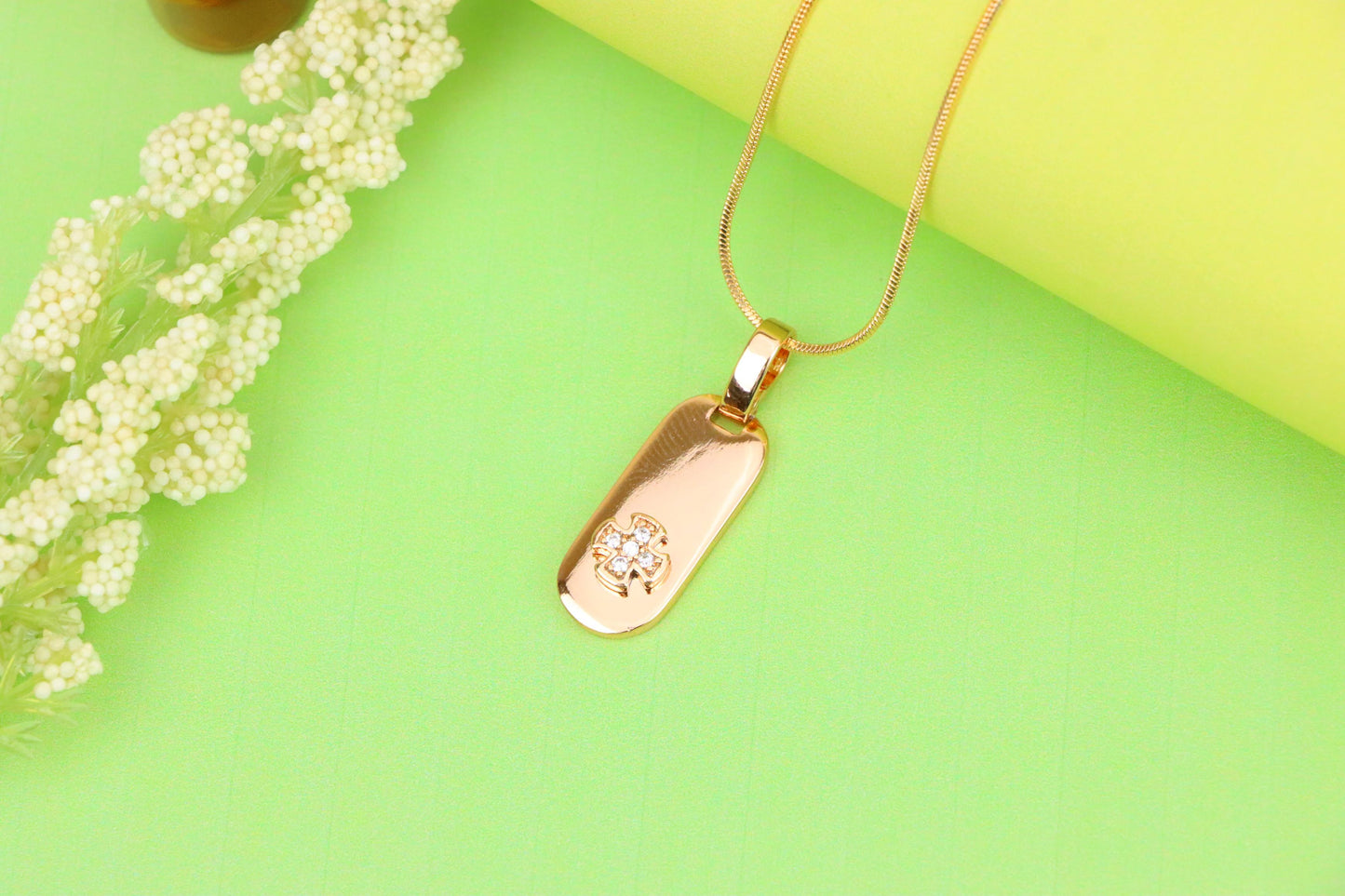 Rose Gold Bar Pendant with Mini Cross and Crystal Accents, XPPT1253 (2125-9)