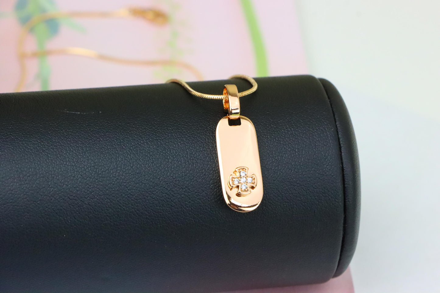 Rose Gold Bar Pendant with Mini Cross and Crystal Accents, XPPT1253 (2125-9)