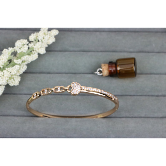 Rose Gold Heart Bangle with Crystal Accents, XPBL0543 (2055-3)