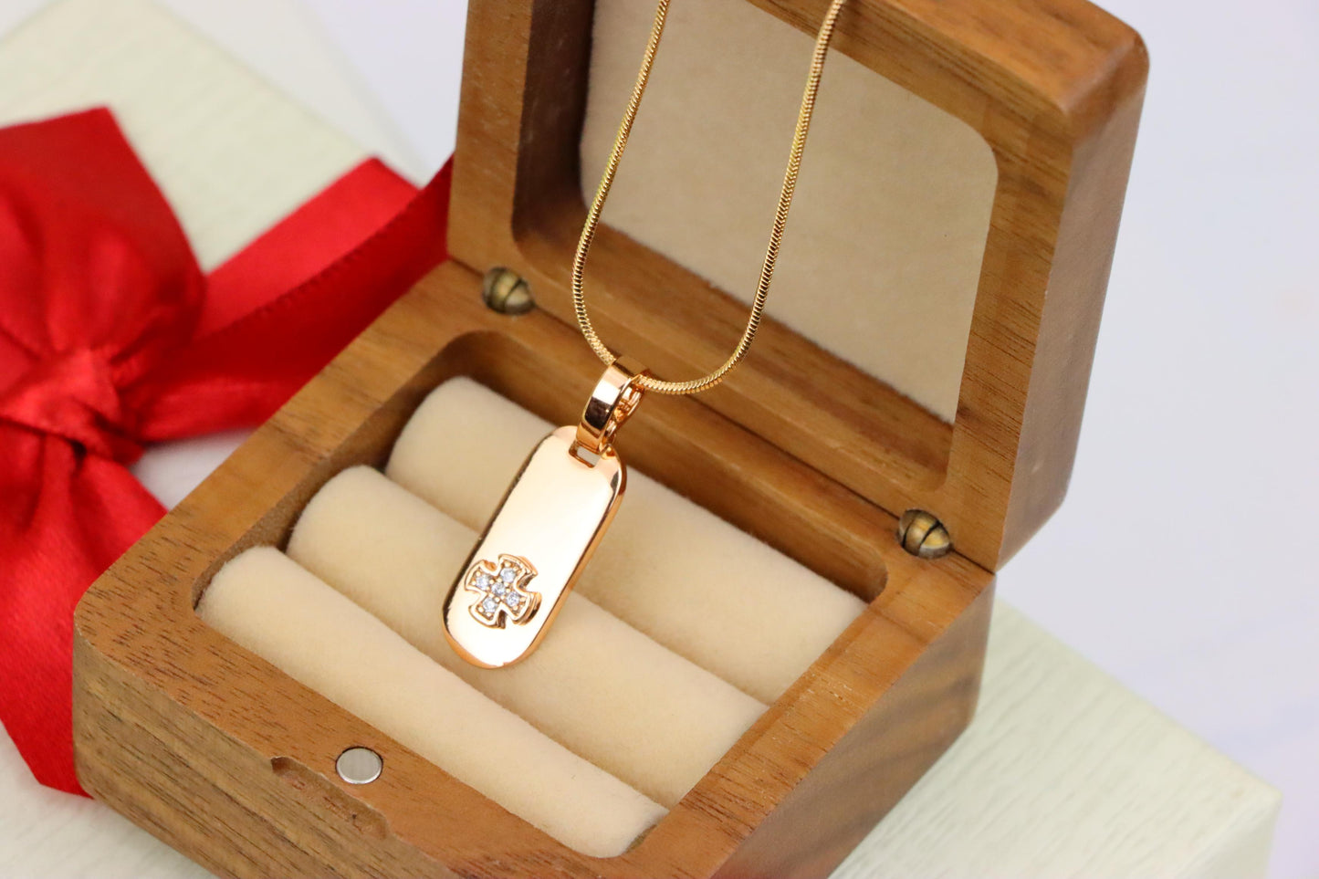 Rose Gold Bar Pendant with Mini Cross and Crystal Accents, XPPT1253 (2125-9)