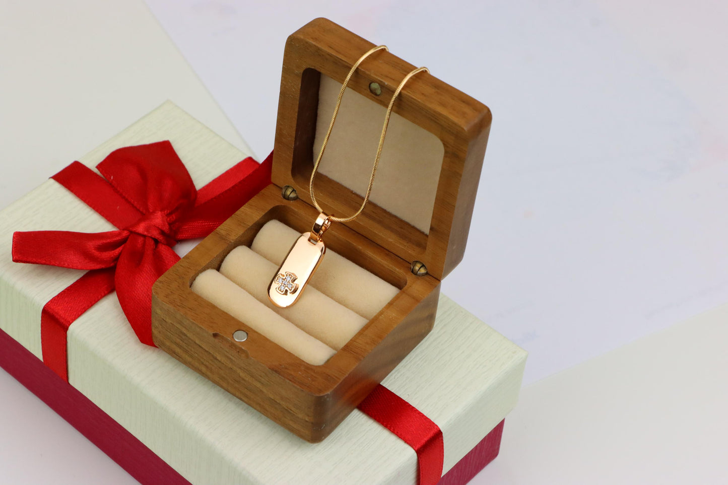 Rose Gold Bar Pendant with Mini Cross and Crystal Accents, XPPT1253 (2125-9)