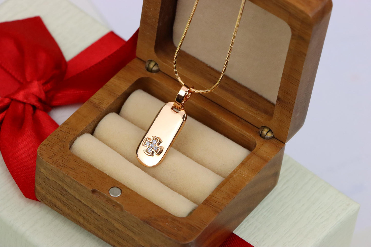 Rose Gold Bar Pendant with Mini Cross and Crystal Accents, XPPT1253 (2125-9)