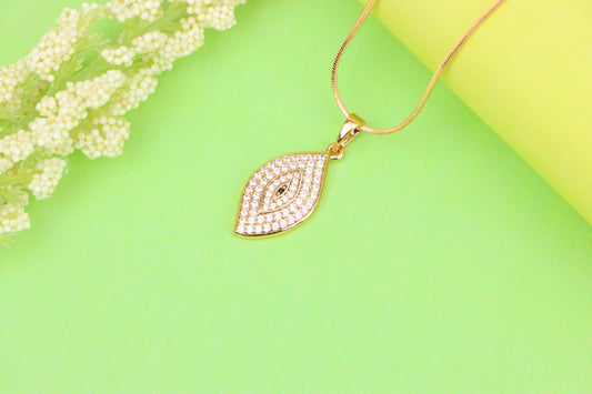 Rose Gold Eye Leaf Pendant with White and Black Crystal Detail, XPPT1254 (2125-10)