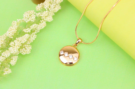 Round Rose Gold Pendant with Zigzag White Crystal Accent Design, XPPT1255 (2126-1)