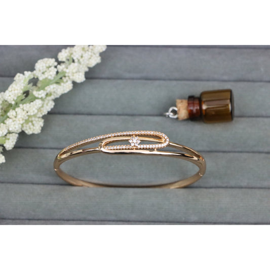 Rose Gold Bangle with Oval Loop and Center Flower Stone Accent, XPBL0546 (2055-6)