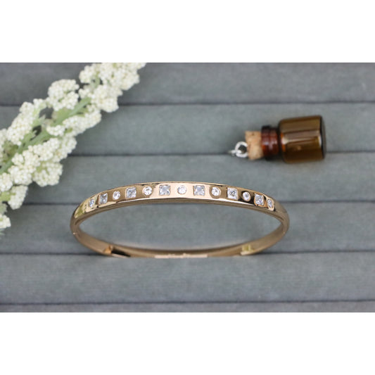 Rose Gold Plated Bangle with Alternating Round &amp; Square Stones, XPBL0548 (2055-8)