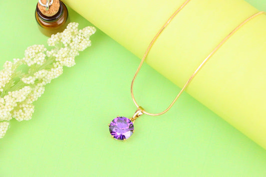 Rose Gold Pendant with Purple Solitaire Round Stone, XPPT1257 (2126-3)