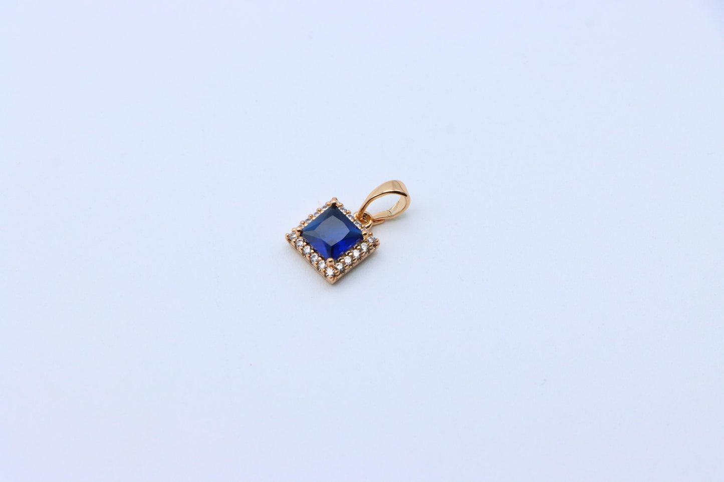 Rose Gold Pendant with Blue Square Stone and CZ Border, XPPT1258 (2126-4)