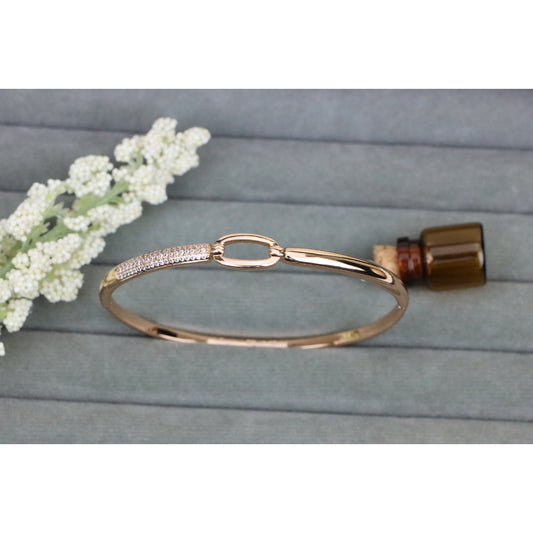 Rose Gold Plated Bangle with Open Link Center &amp; Pave Accent, XPBL0550 (2055-10)