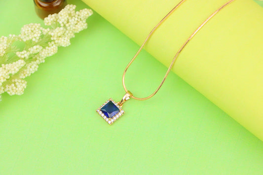 Rose Gold Pendant with Blue Square Stone and CZ Border, XPPT1258 (2126-4)