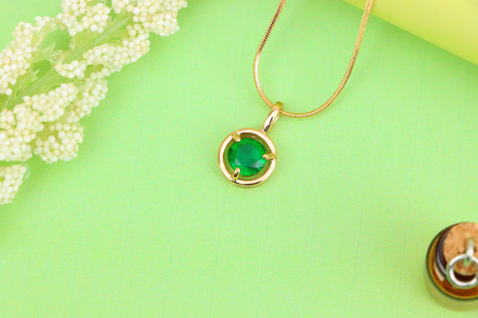 Round Green Crystal Pendant in Gold Plated Frame – Elegant Design, XPPT1701 (2150-6)
