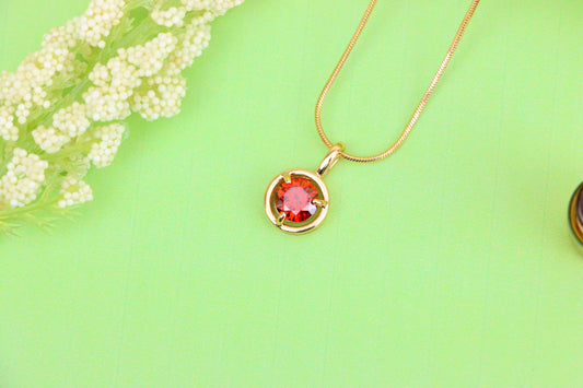 Elegant Round Red Crystal Pendant in Gold Plated Brass, XPPT1702 (2150-6)