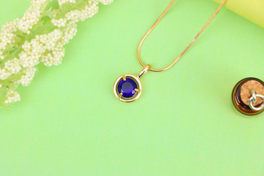 Deep Blue Round Pendant in Gold Plated Brass – Timeless Elegance, XPPT1703 (2150-6)