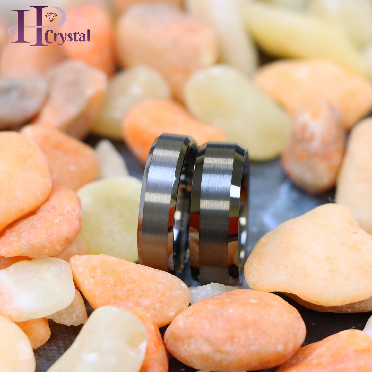 Gun Metal IP Plated Brushed Center Shiny Beveled Edge 8mm/6mm Tungsten Ring