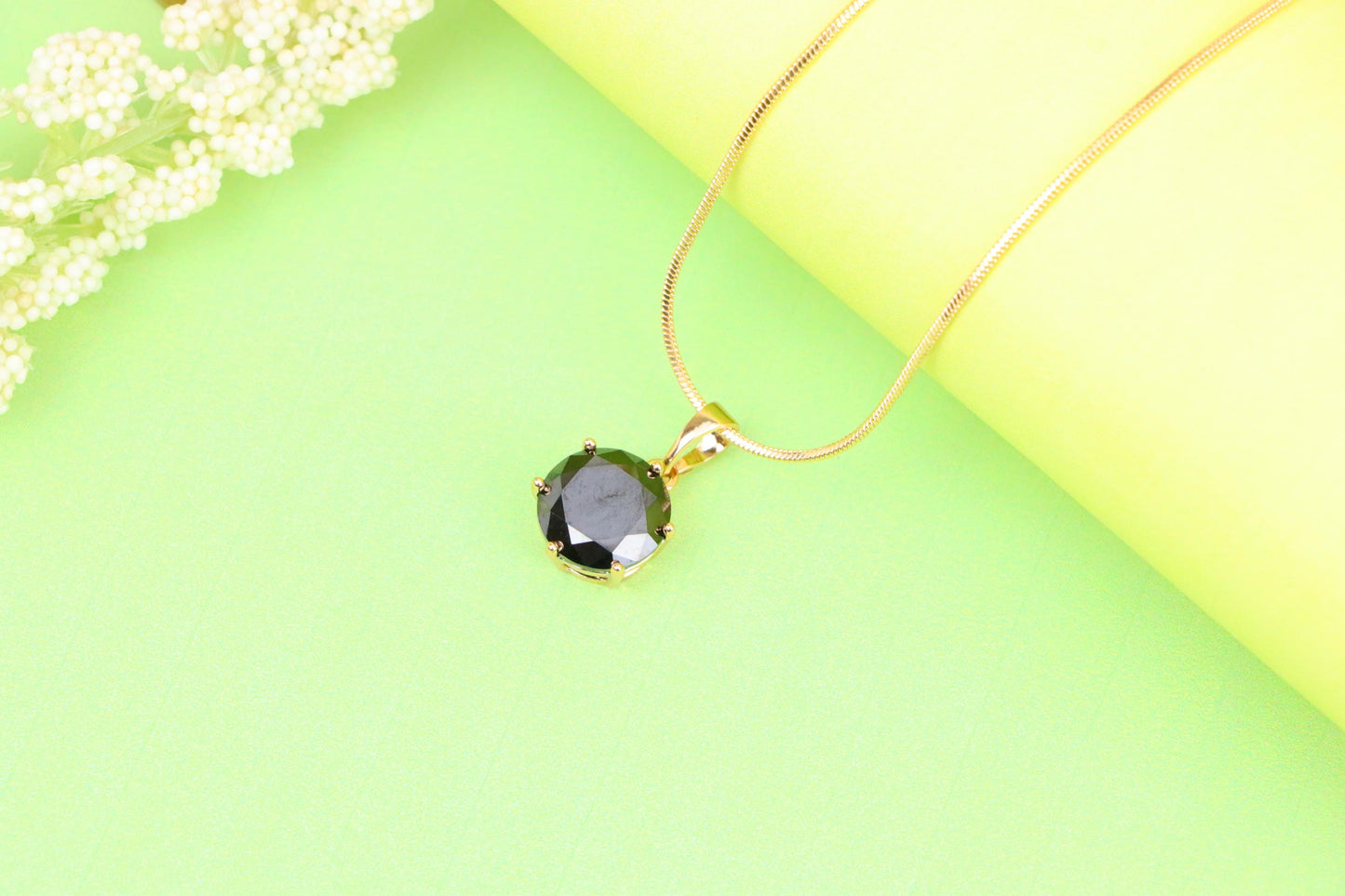Round Black Stone Rose Gold Pendant with Classic Prong Setting, XPPT1261 (2126-7)