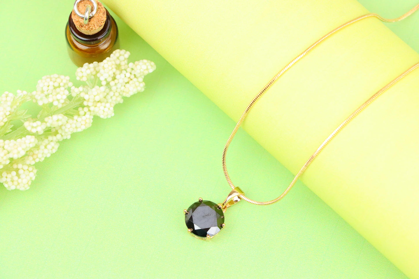 Round Black Stone Rose Gold Pendant with Classic Prong Setting, XPPT1261 (2126-7)
