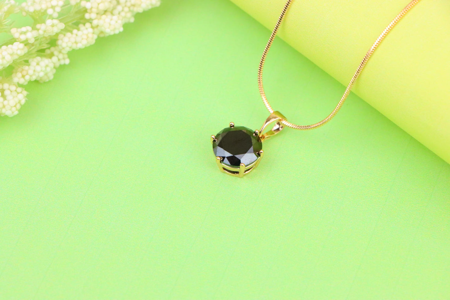 Round Black Stone Rose Gold Pendant with Classic Prong Setting, XPPT1261 (2126-7)