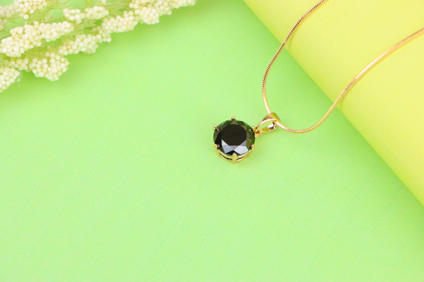 Round Black Stone Rose Gold Pendant with Classic Prong Setting, XPPT1261 (2126-7)