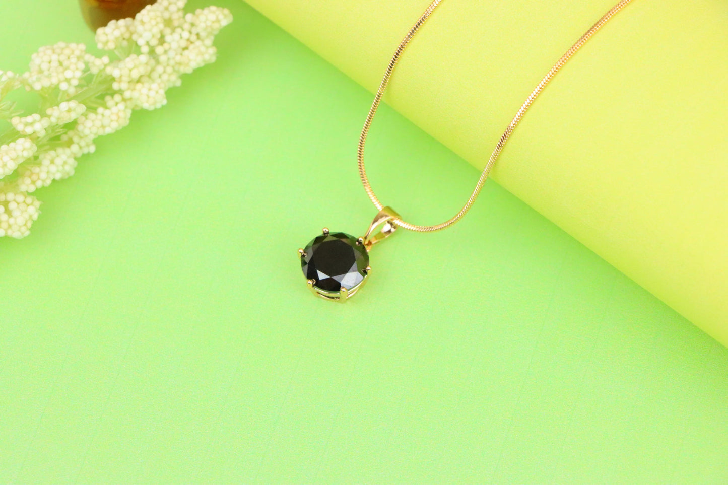 Round Black Stone Rose Gold Pendant with Classic Prong Setting, XPPT1261 (2126-7)