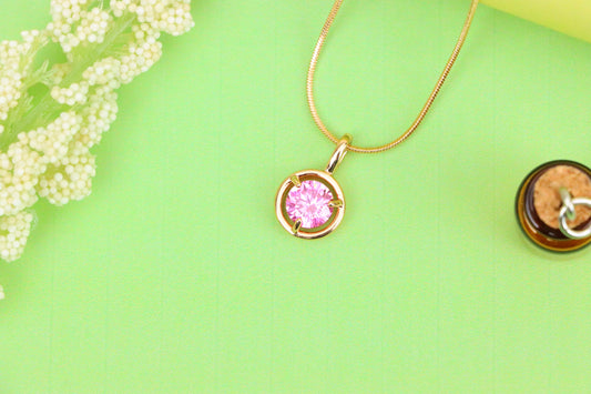 Sparkling Pink Round Pendant in Gold Finish – Delicate &amp; Elegant, XPPT1704 (2150-6)